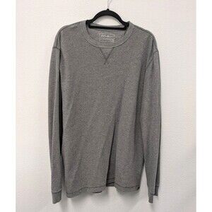 Eddie Bauer Gray Waffle Knit Cotton Shirt Men sz L Tall Stretch Outdoors Basic